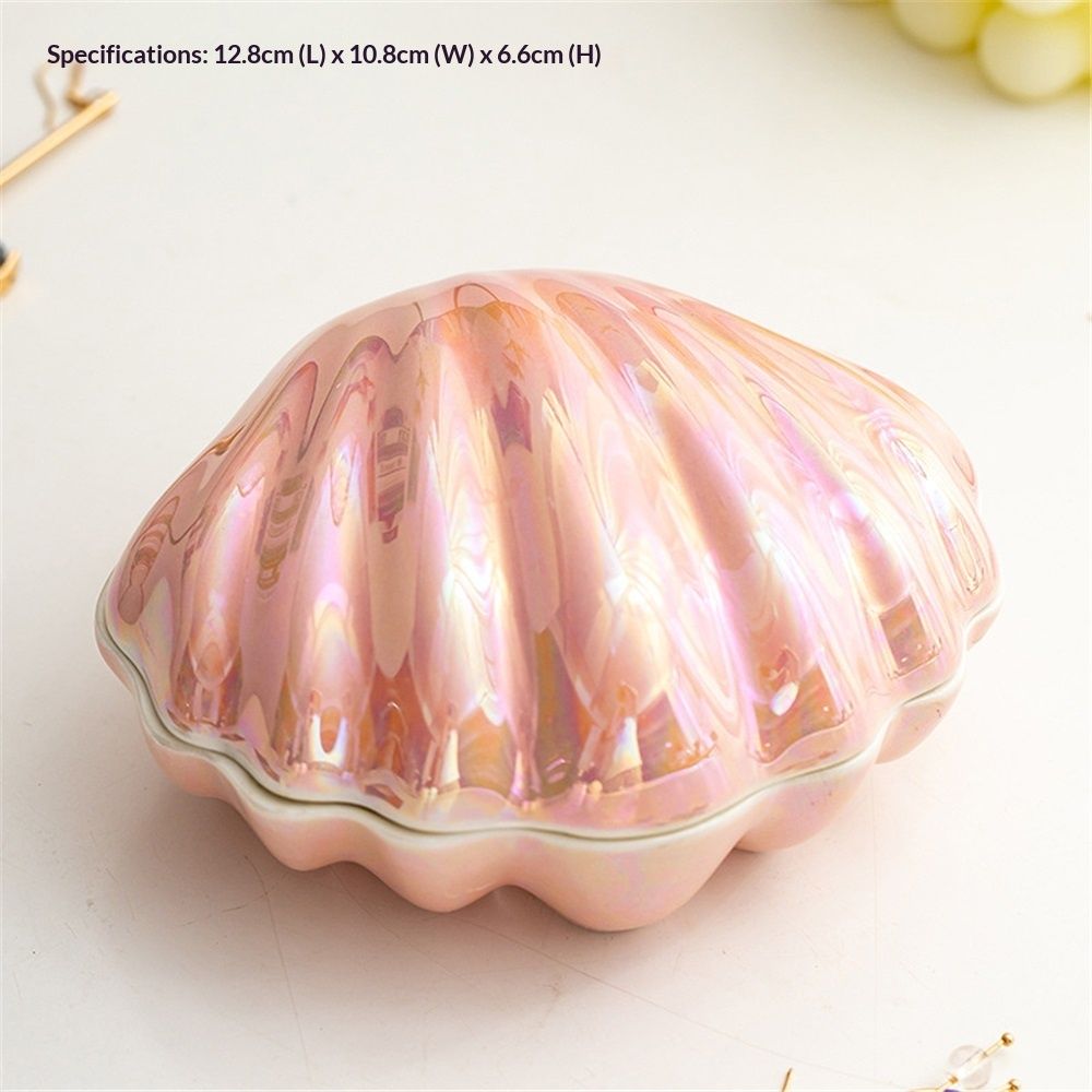 Jewelry Dish Tray, Ceramic Trinket Tray Clamshell Jewelry Storage Dish, Ring Holder Dish Key Bowl, Decorative Jewelry Plate, Cute Jewelry Organizer for Room Decor (Pink)