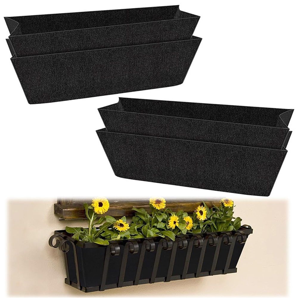 Non-Woven Hanging Flower Plant Box Liner for Trough Shaped Wall and Deck Mount Planters,Indoor and outdoor plant pots(4Pack, 24in)
