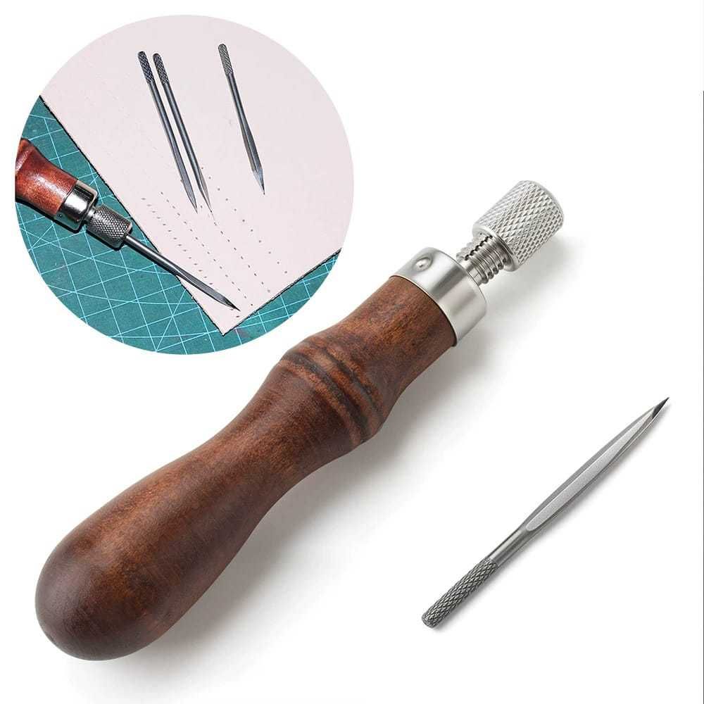 4 in 1 Wooden Handle Leather Craft Sewing Kit  DIY Hole Punch Tool for Leather Sewing Hand Stitching