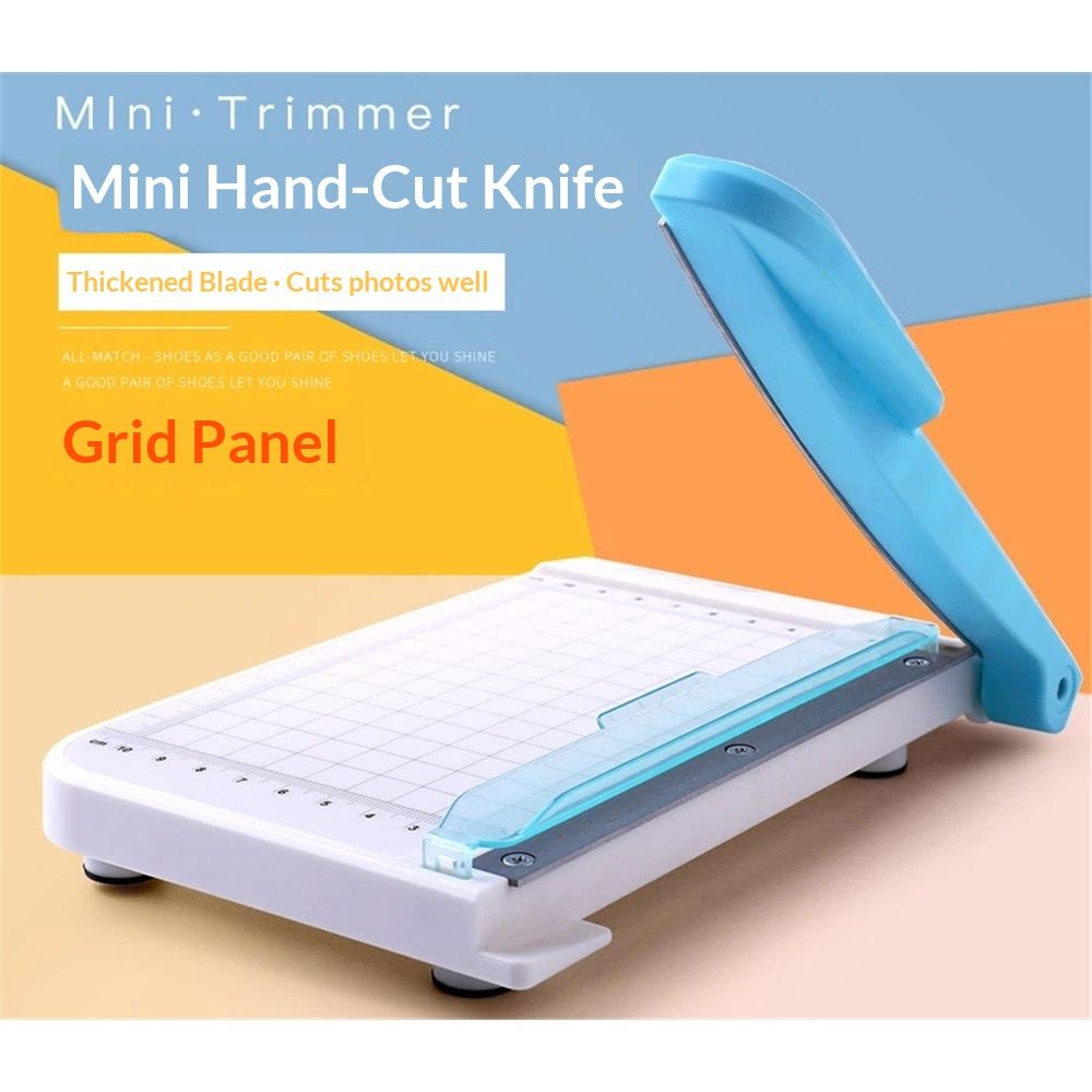 Paper Cutter Mini Paper Trimmer Guillotine Cutter 6 Inch Grid Line Panel Scale Paper Cutter for Craft Paper Photos Cards Scrapbooking Office Home Supplies(Blue+White)