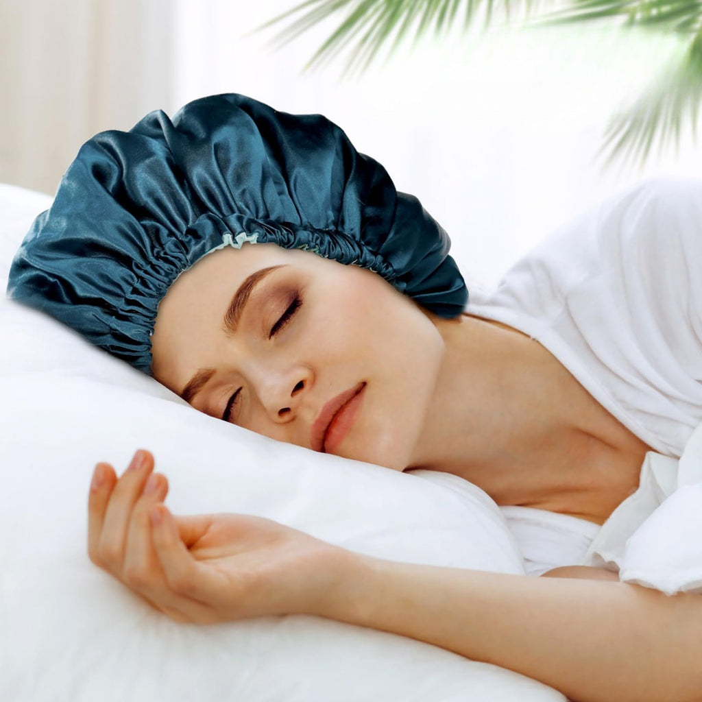 Bonnet Satin Bonnet for Sleeping , Adjustable Double Layer Hair Bonnet for Curly Braids Reduce Frizz,Double Layers Peacock Blue