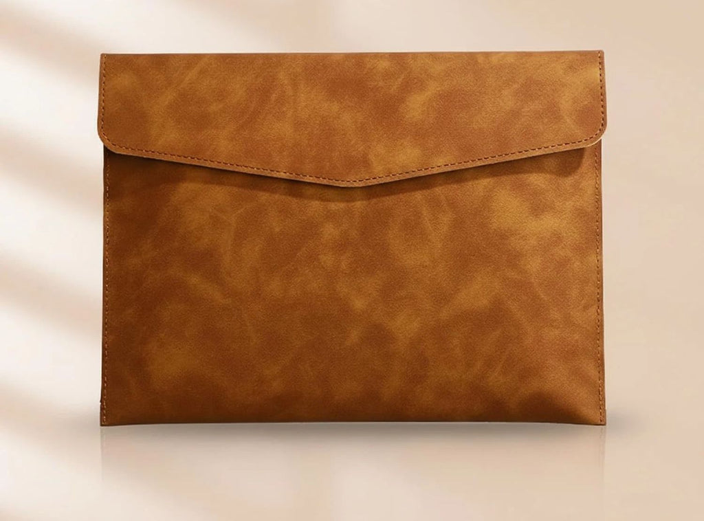 A4 PU Leather Envelope Documents File Portfolio Large Capacity Folders Travel Bag for Paper Letter Stationery Organizer and Tablet Case PC Sleeve (light brown）