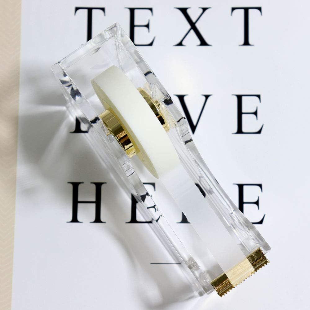 Acrylic Tape Dispenser  – Heavy Duty Refillable Tape Holder for Home and School Crafting – Stylish Desktop Accessory for Gift Wrapping, Gold