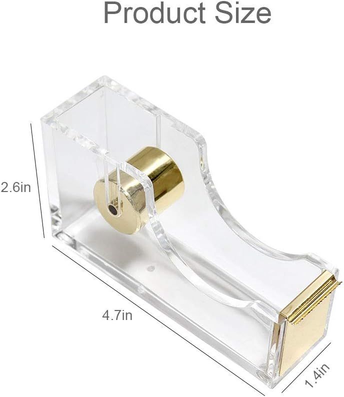 Acrylic Tape Dispenser  – Heavy Duty Refillable Tape Holder for Home and School Crafting – Stylish Desktop Accessory for Gift Wrapping, Gold