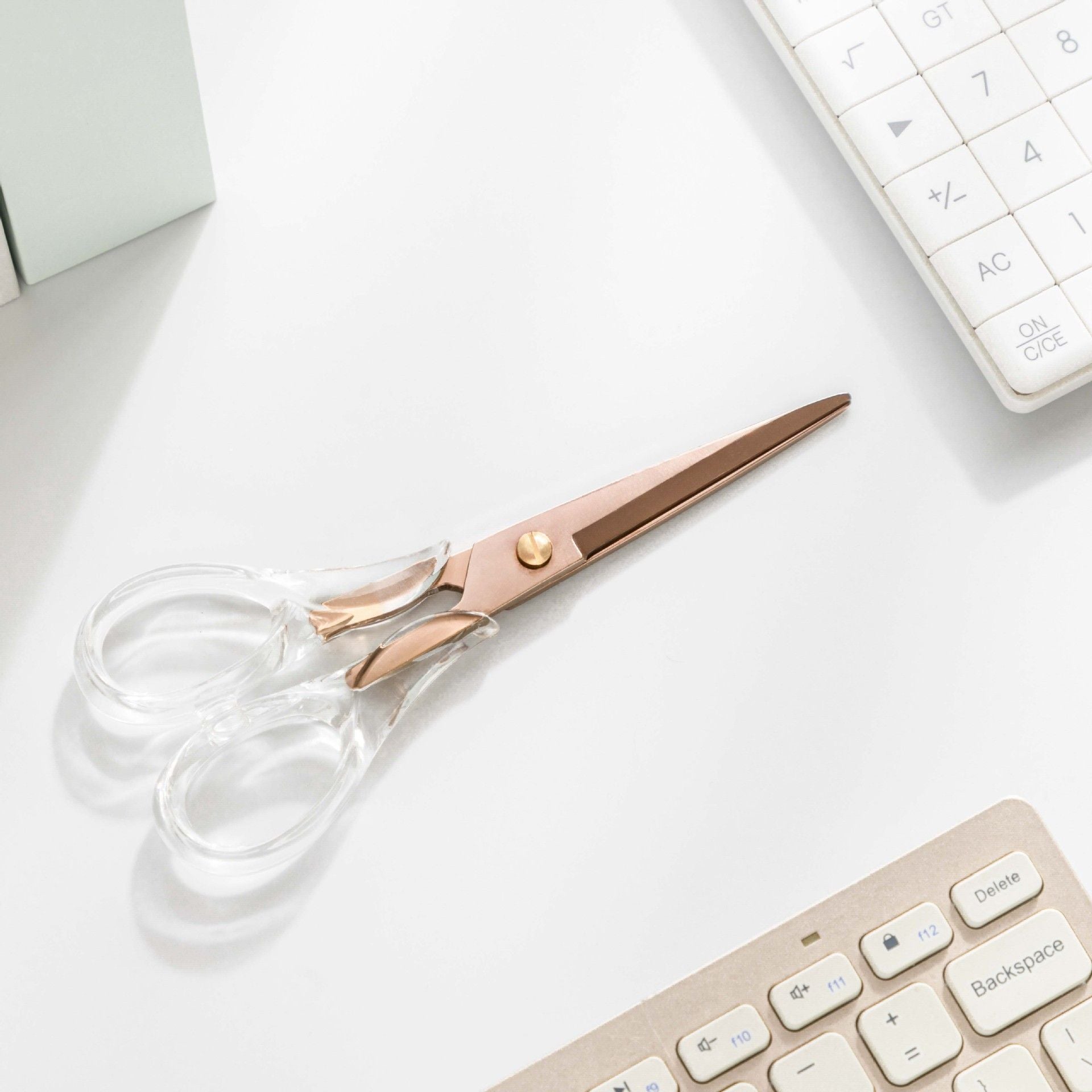 OfficeGoods 6” Stainless Steel Acrylic Scissors For Office and Home - Aesthetic and Sharp All Purpose Scissors, Perfect For Sewing, Arts and Crafts - Clear Rose Gold Metal