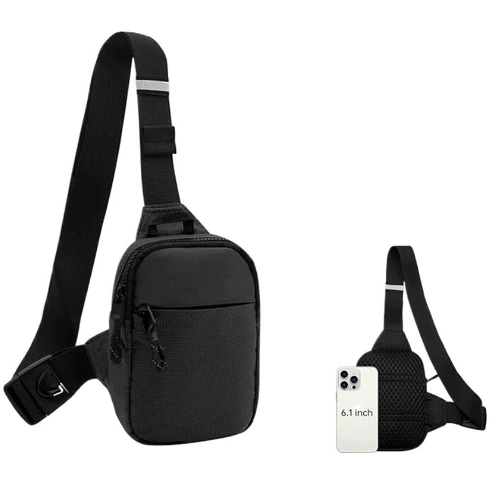 Mini Sling Bag for Men Women, Small Crossbody Casual Utility Chest Phone Bag for Travel Workout（Black）