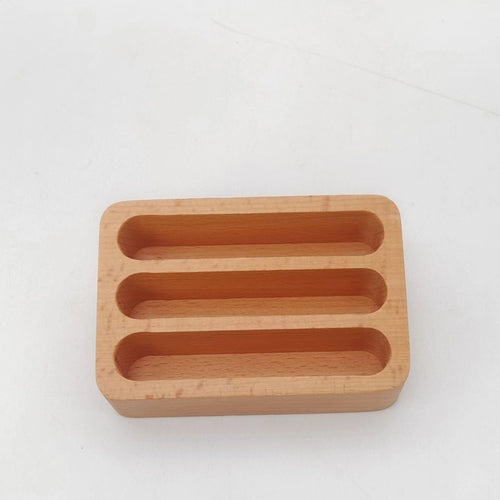 2pcs Beech Wood Business Card Holder for Desk, 3 Card Slots Business Card Display Holder Stand