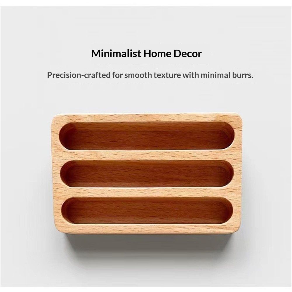2pcs Beech Wood Business Card Holder for Desk, 3 Card Slots Business Card Display Holder Stand