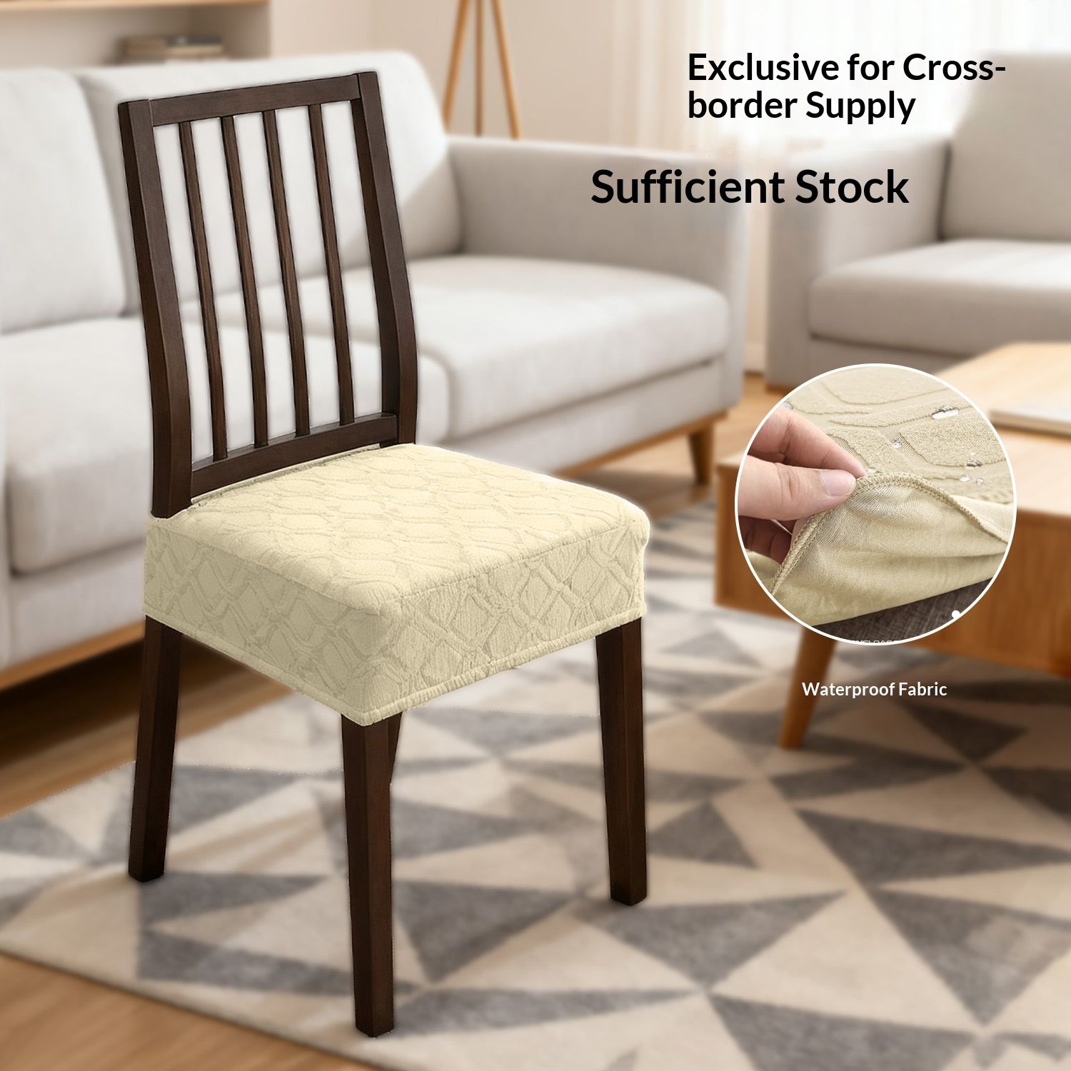 Stretch Dining Chair Seat Covers Set of 4, Soft Removable Washable Seat Covers for Dining Chairs, Dining Room Seat Cover Protector ( Beige)