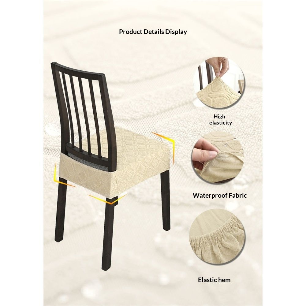 Stretch Dining Chair Seat Covers Set of 4, Soft Removable Washable Seat Covers for Dining Chairs, Dining Room Seat Cover Protector ( Beige)