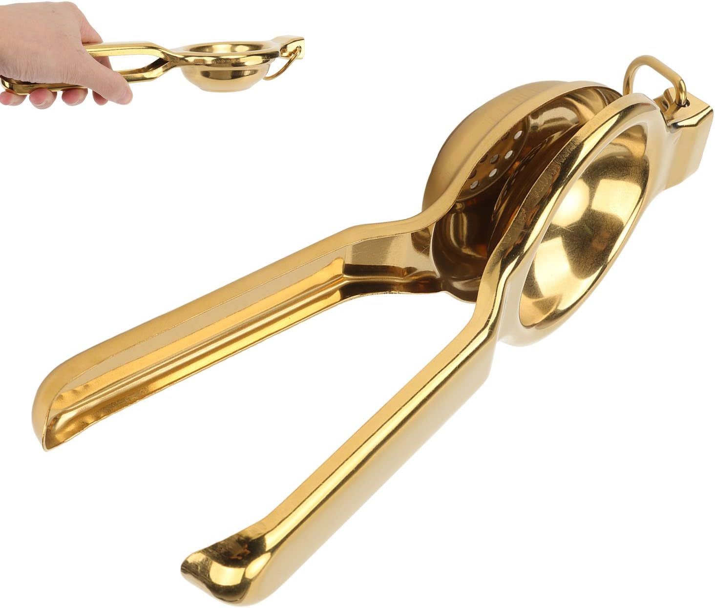 Stainless Steel Manual Squeezer Handheld Juicer Citrus Fruit Squeezer Manual Citrus Juicer Hand Press for Juicing Oranges, Pomegranate, Lemon (golden)