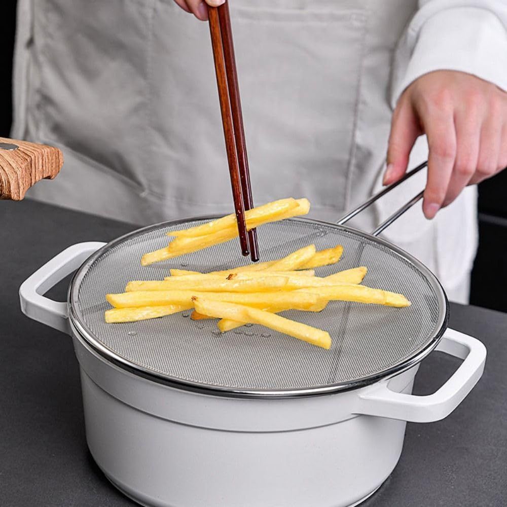 22cm Splatter Screen for Cooking, Stainless Steel Fine Mesh for Frying Pan, Grease Guard for Pan to Stop Hot Oil Splatter, Protect the Skin From Burns, Safe Cooking Lid