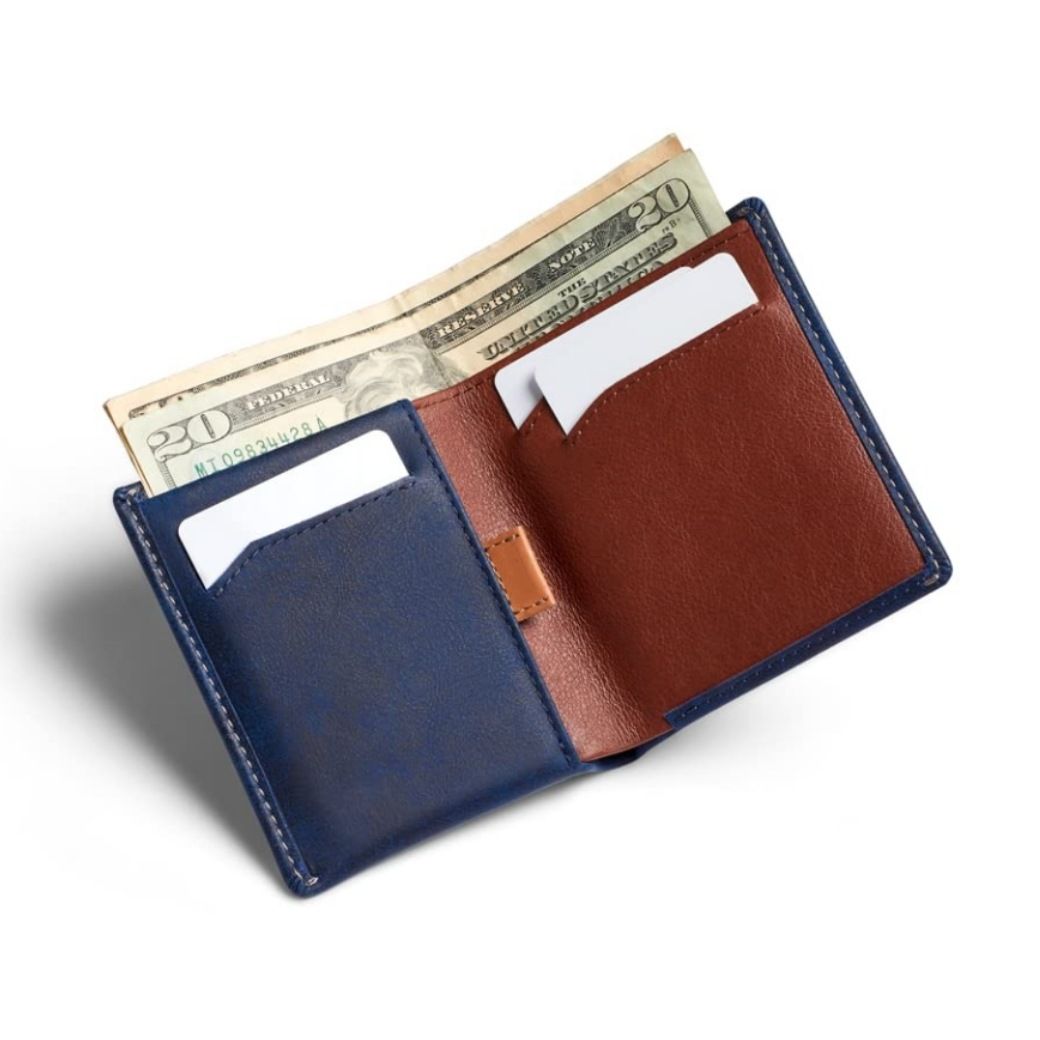 Men's leather texture ultra-thin two fold wallet, business portable and fashionable short with card slot wallet（dark blue）