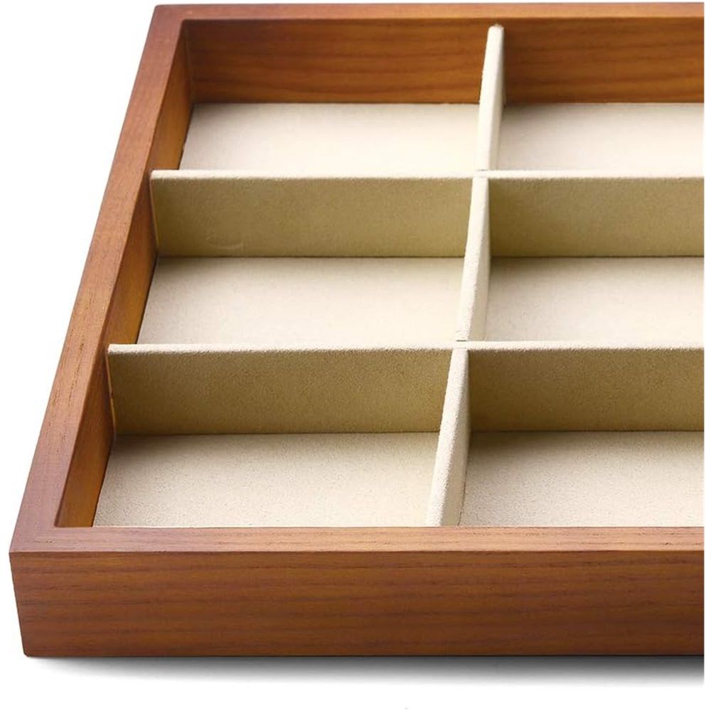 12 Grids Wood Jewelry Organizer Tray Stackable Jewelry Drawer Tray Bracelet/Watch Showcase Display Storage(beige)