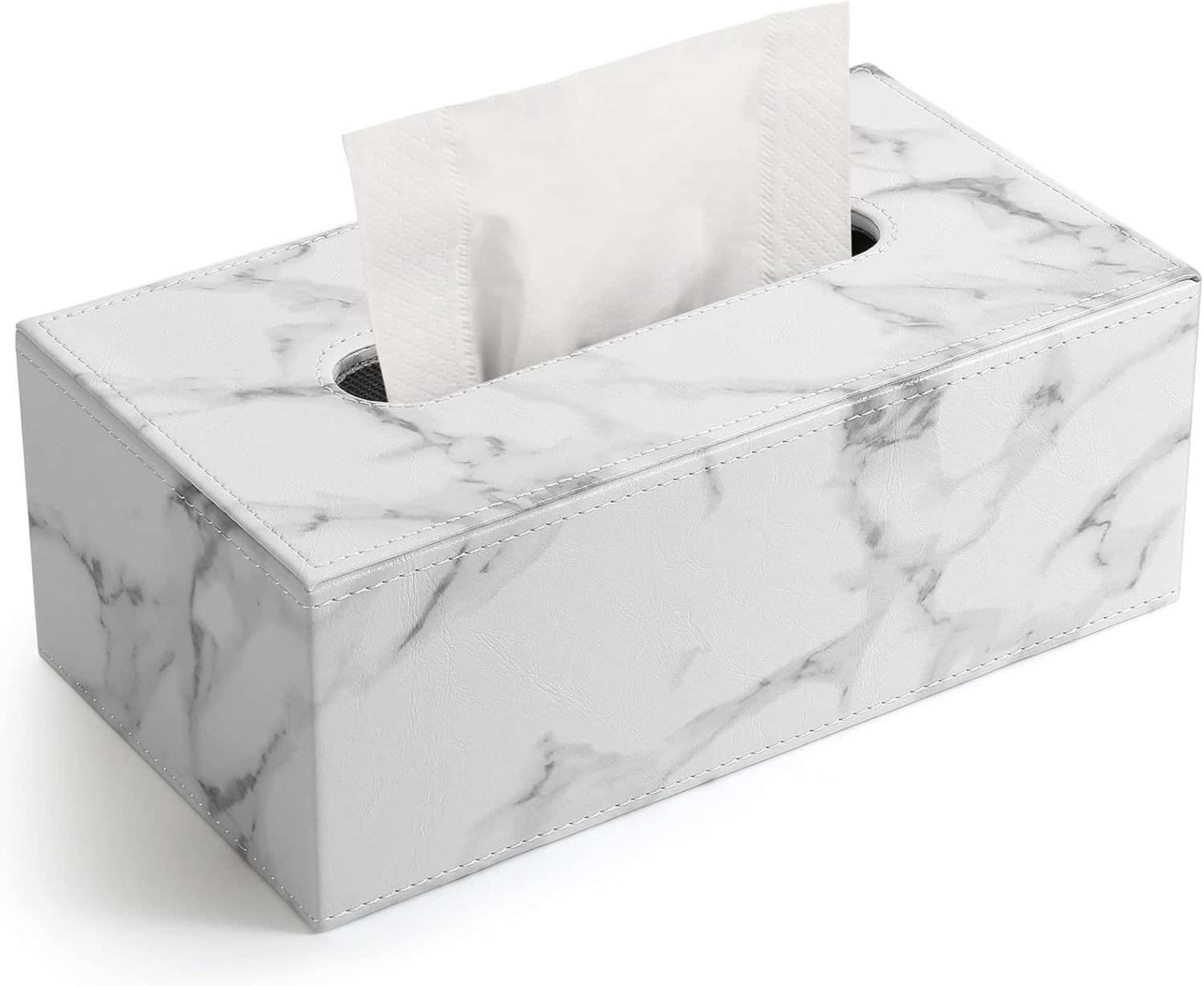 Leather Tissue Box Cover - Facial Tissue Paper Napkin Holder for Bathroom, Home, Office, Car Automotive Decoration with Magnetic Bottom(Gray Marble) large size