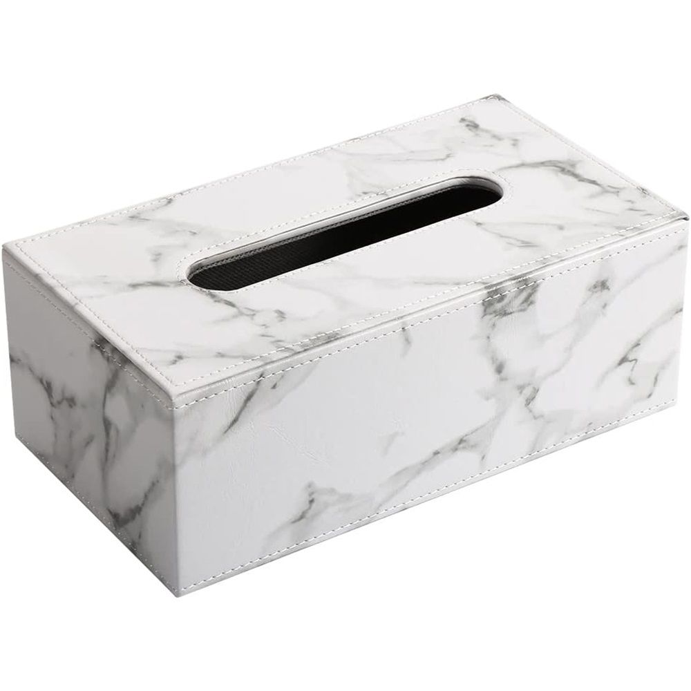 Leather Tissue Box Cover - Facial Tissue Paper Napkin Holder for Bathroom, Home, Office, Car Automotive Decoration with Magnetic Bottom(Gray Marble) large size