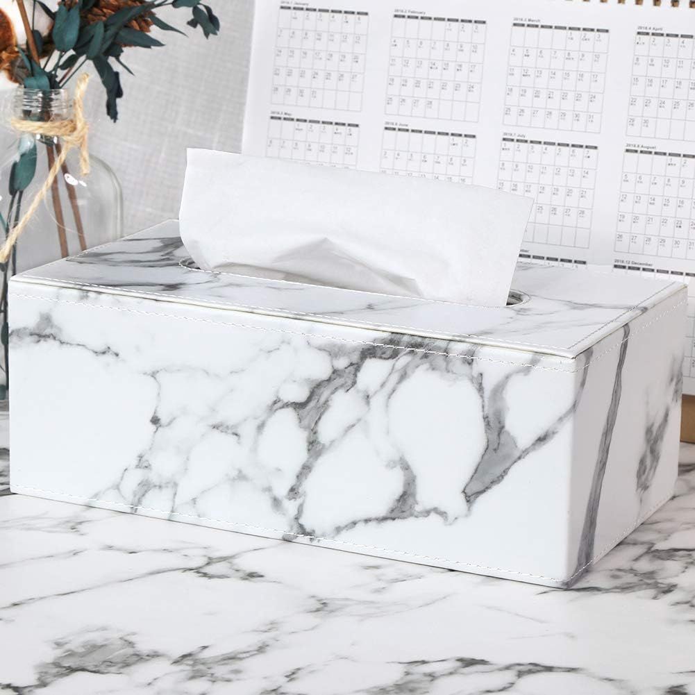 Leather Tissue Box Cover - Facial Tissue Paper Napkin Holder for Bathroom, Home, Office, Car Automotive Decoration with Magnetic Bottom(Gray Marble) large size