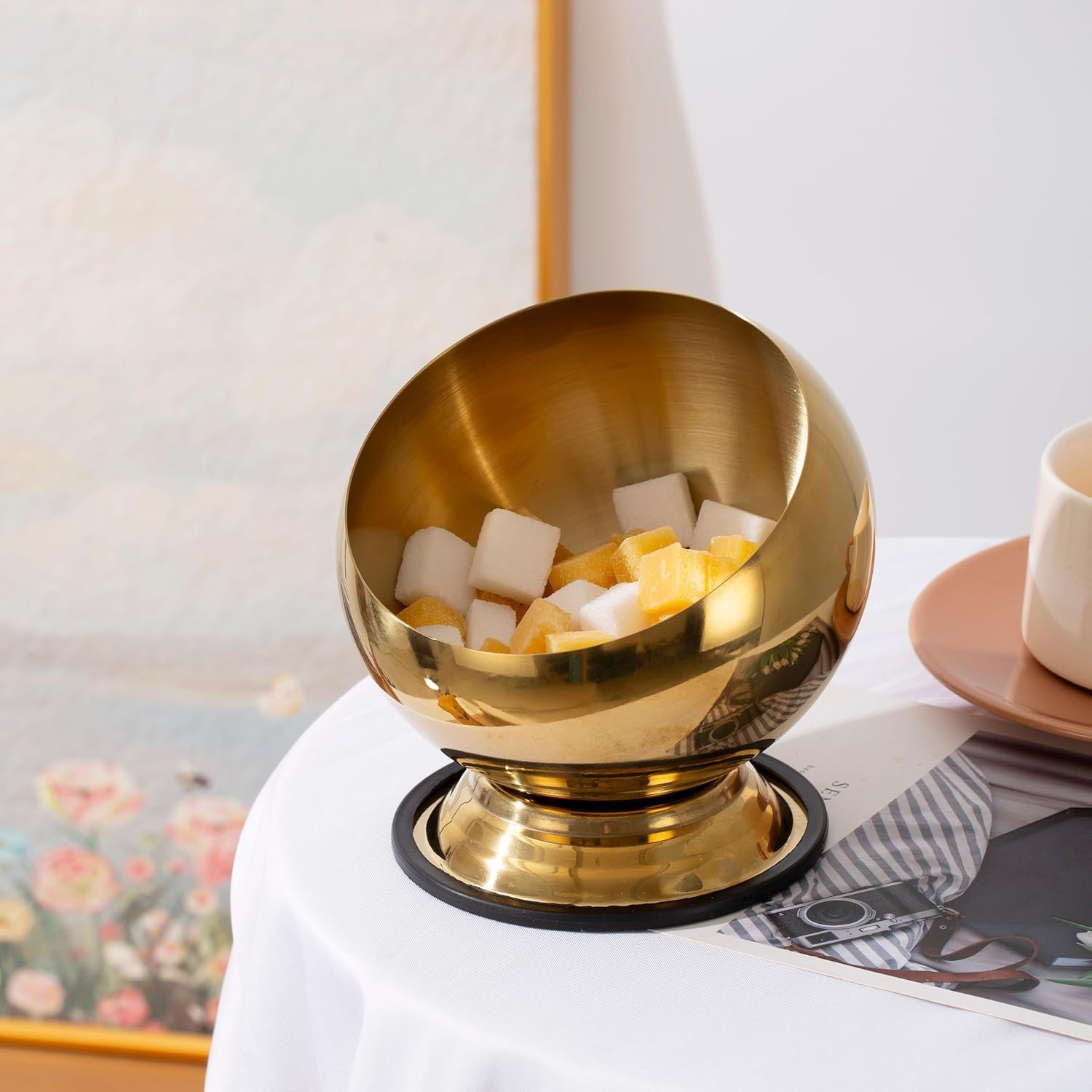 Candy Bowl, Sugar Container, Sugar Bowl, Candy Dish for Office Desk, Sugar Dispenser Valentines Day Candy Dish（14cm with seat）Golden