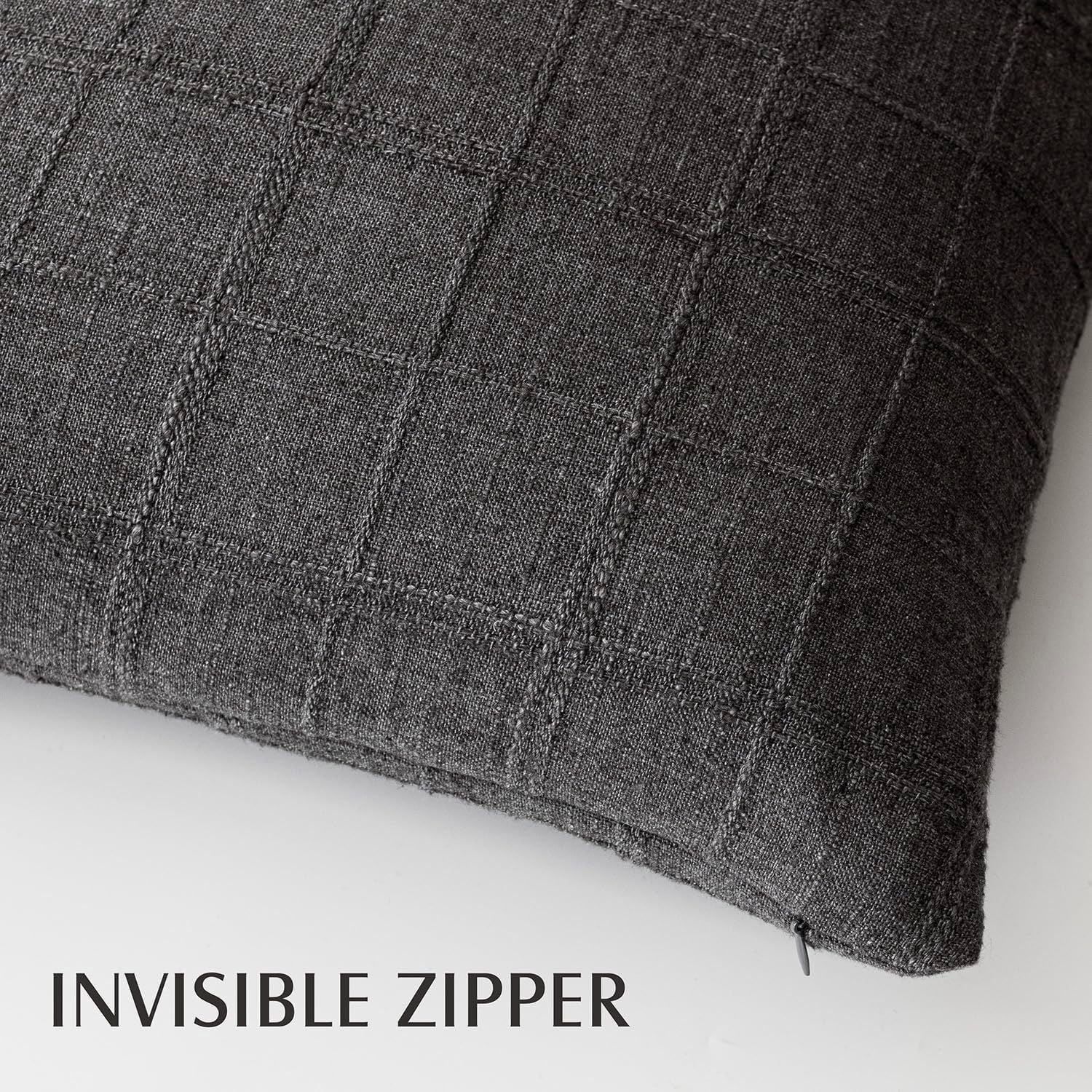 Set of 2 Decorative Linen Check Throw Pillow Covers Neutral Farmhouse Vintage Cushion Covers Modern Boho Home Decor  dark gray 45*45cm
