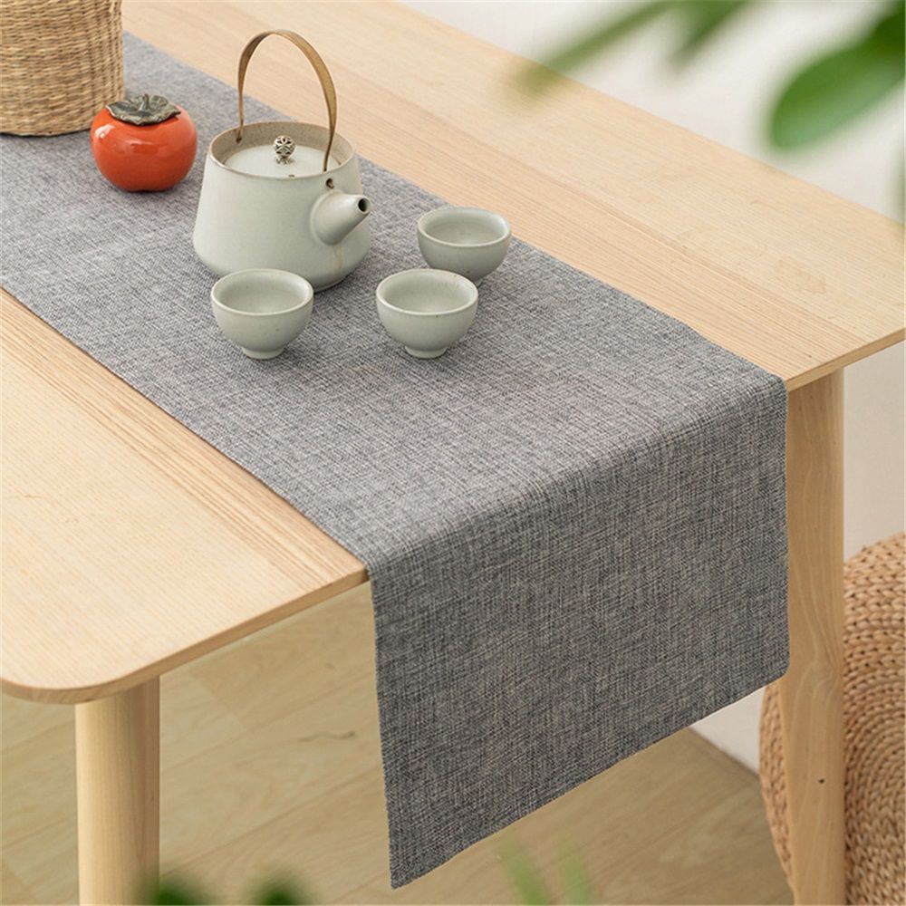 Linen plain table flag Zen tea table long tablecloth dining table decoration cloth bed end towel shoe cabinet TV cabinet cover cloth（light gray 32*160cm（约160g）