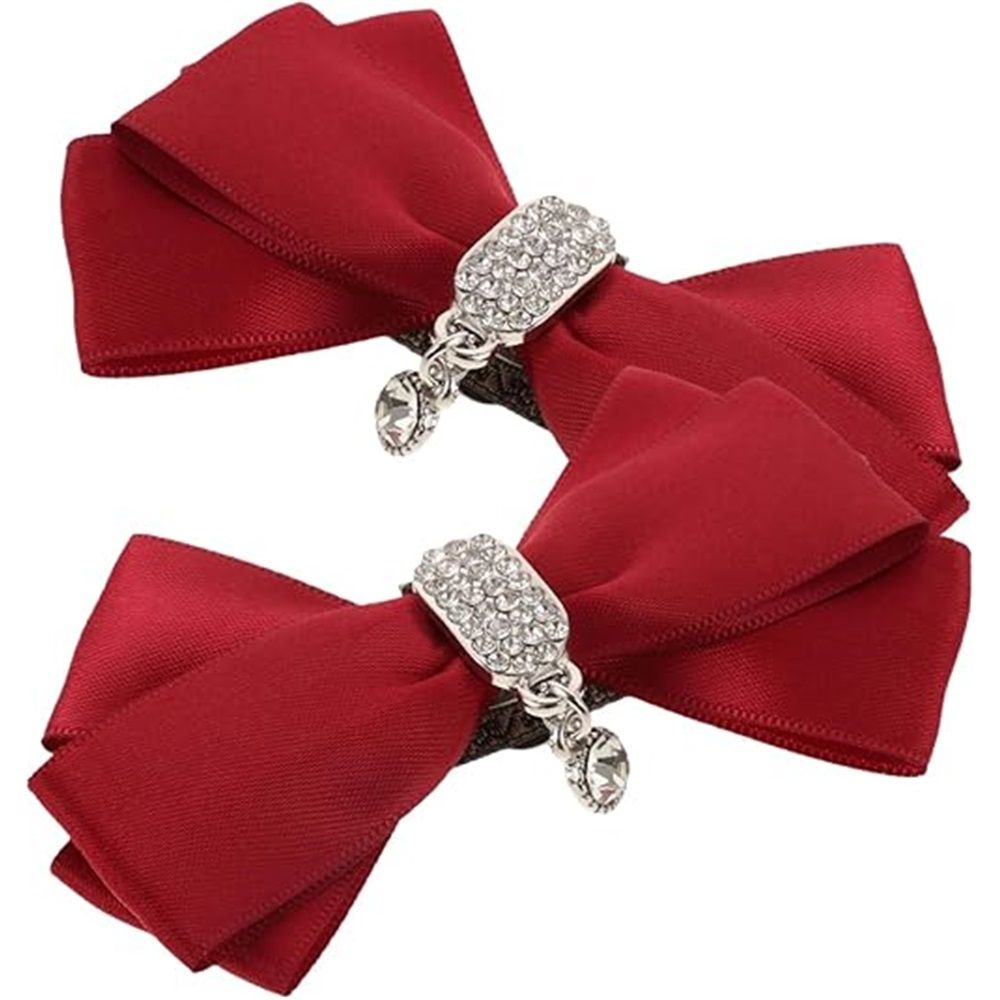 4Pcs Women Bow Removable Shoe Buckles Rhinestone Detachable Shoes Clips for Women Shoes Accessories（Red）
