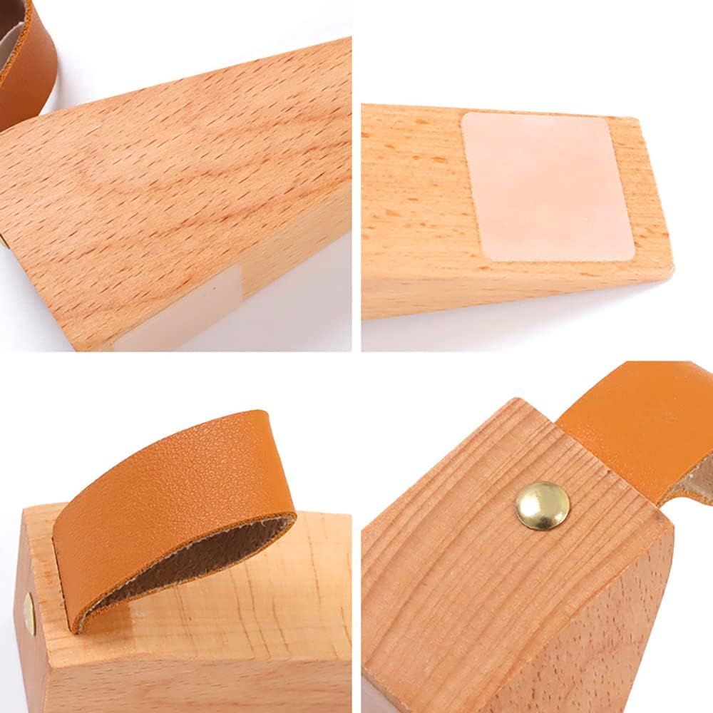 2Pack Wooden Door Stopper Non-Slip Security Wood Door Wedge with Leather Strap for Hanging Door Stopper, in House Bedroom Office Living Room Hotel Cabin（Beech wood small size）