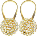 Magnetic Curtain Tiebacks ，tie Backs for Curtains 2 Pack Crystal Flower Curtain Clips for Home Office Decoration Holdbacks (Gold )