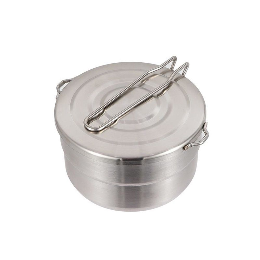 Stainless Steel Cook Pot with Lid and Folding Handle - 1.5L Large Capacity Bento Pot for Camping and Hiking