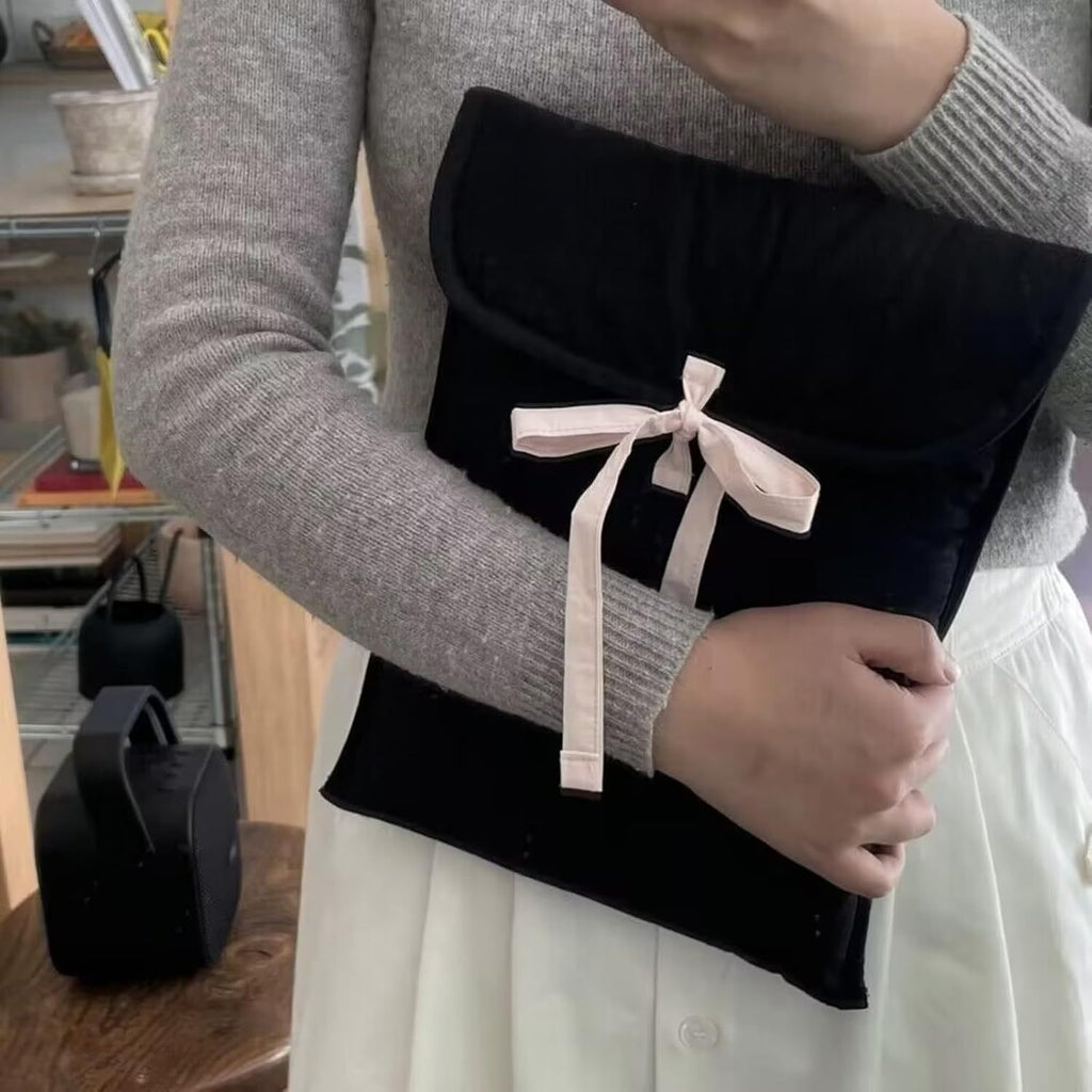 Cute Bowtie Laptop Sleeve Puffy Notebook Bag  Tablet Bag Cutecore Protective Laptop Case for Women (Vertical style,Black)
