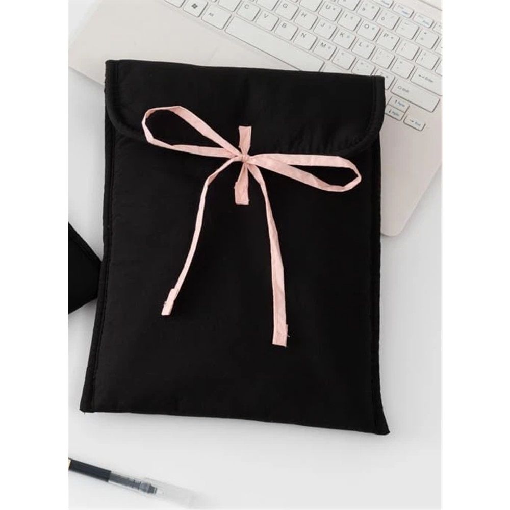 Cute Bowtie Laptop Sleeve Puffy Notebook Bag  Tablet Bag Cutecore Protective Laptop Case for Women (Vertical style,Black)