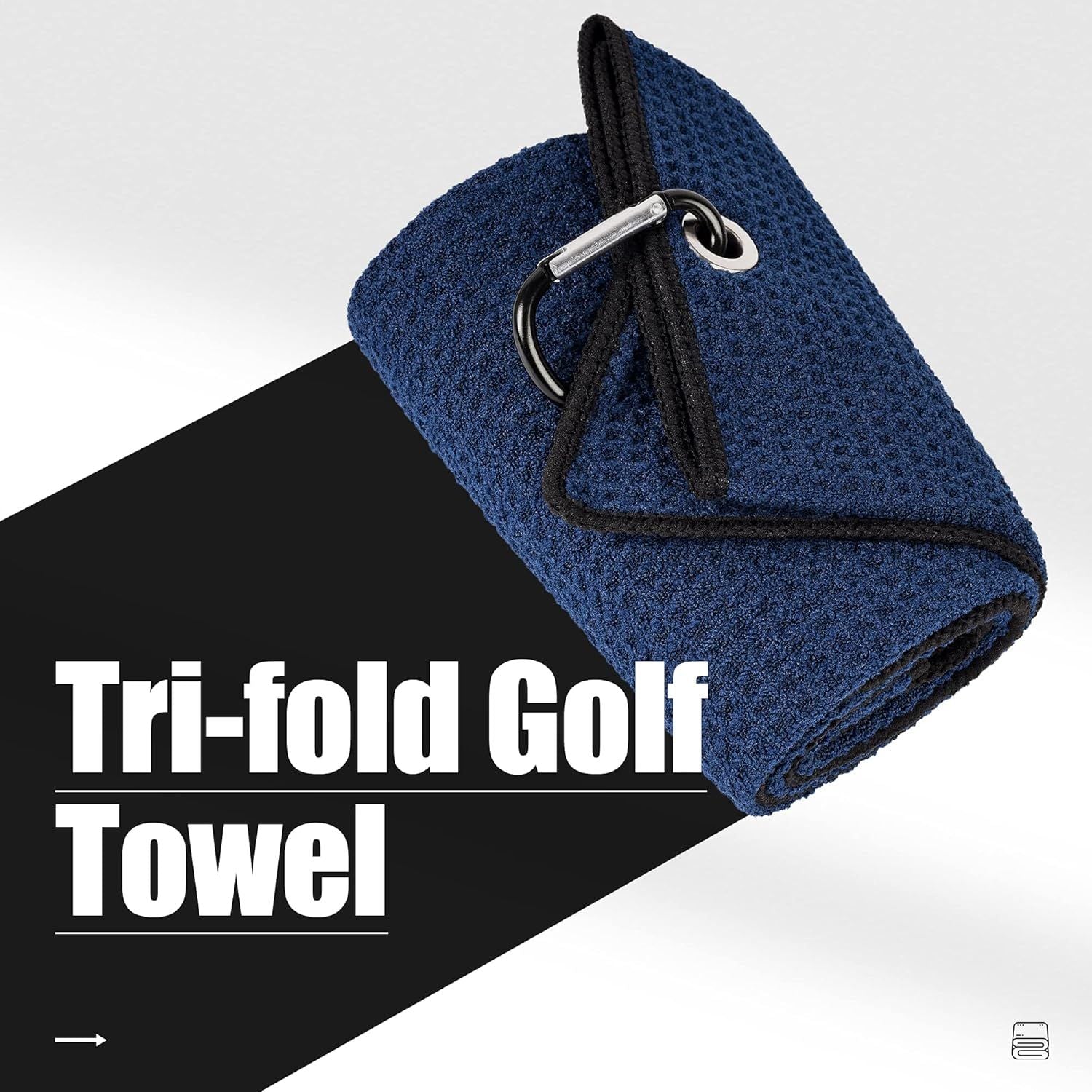 Tri-Fold Golf Towels, 2 Pack Waffle Pattern Towels Soft Fiber Strong Water Absorption with D Clip for Golf Lovers, Navy Blue