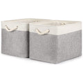 2pcs Cube Storage Bins 28*28*28cm Grey-Black Cube Storage Boxes Collapsible Large Cloth Organizer Baskets with Cotton Rops Handles for Storage Cubbies or Closet Shelf White + gray