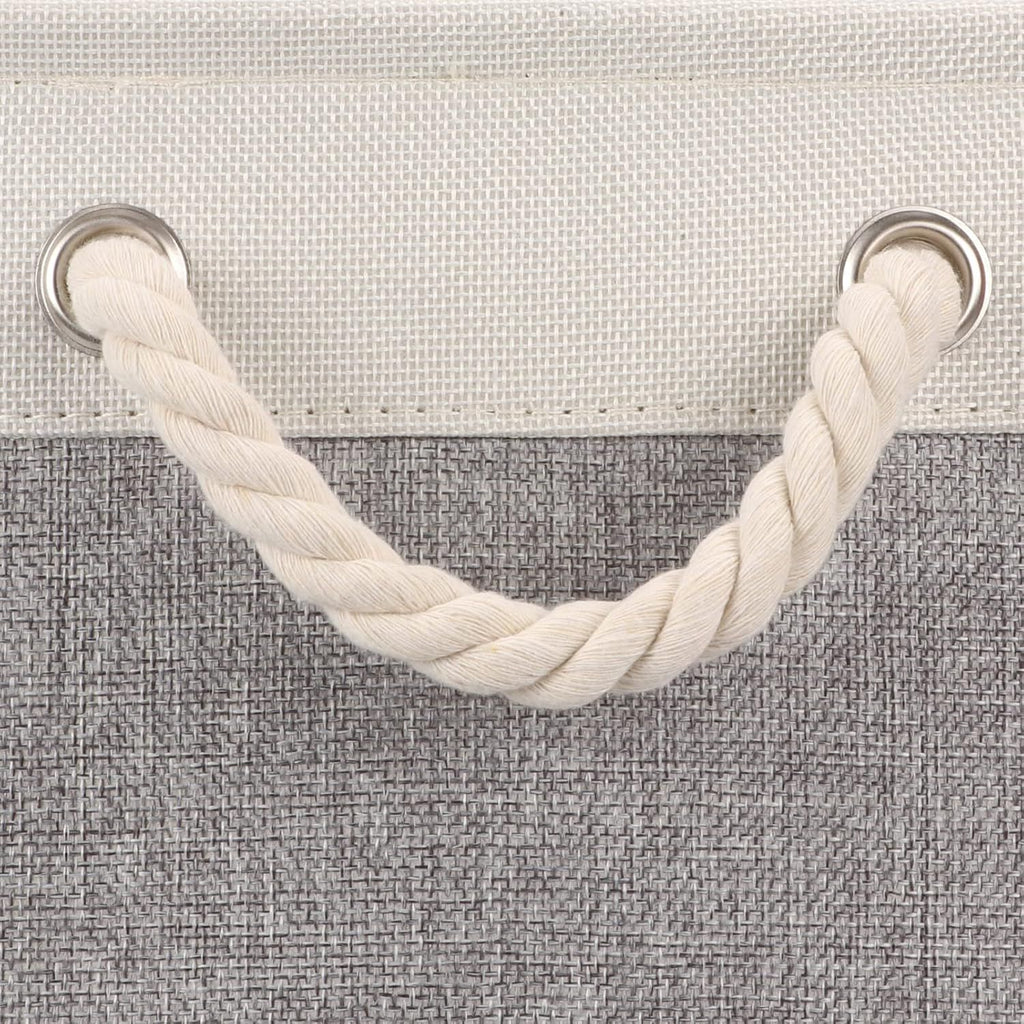 2pcs Cube Storage Bins 28*28*28cm Grey-Black Cube Storage Boxes Collapsible Large Cloth Organizer Baskets with Cotton Rops Handles for Storage Cubbies or Closet Shelf White + gray