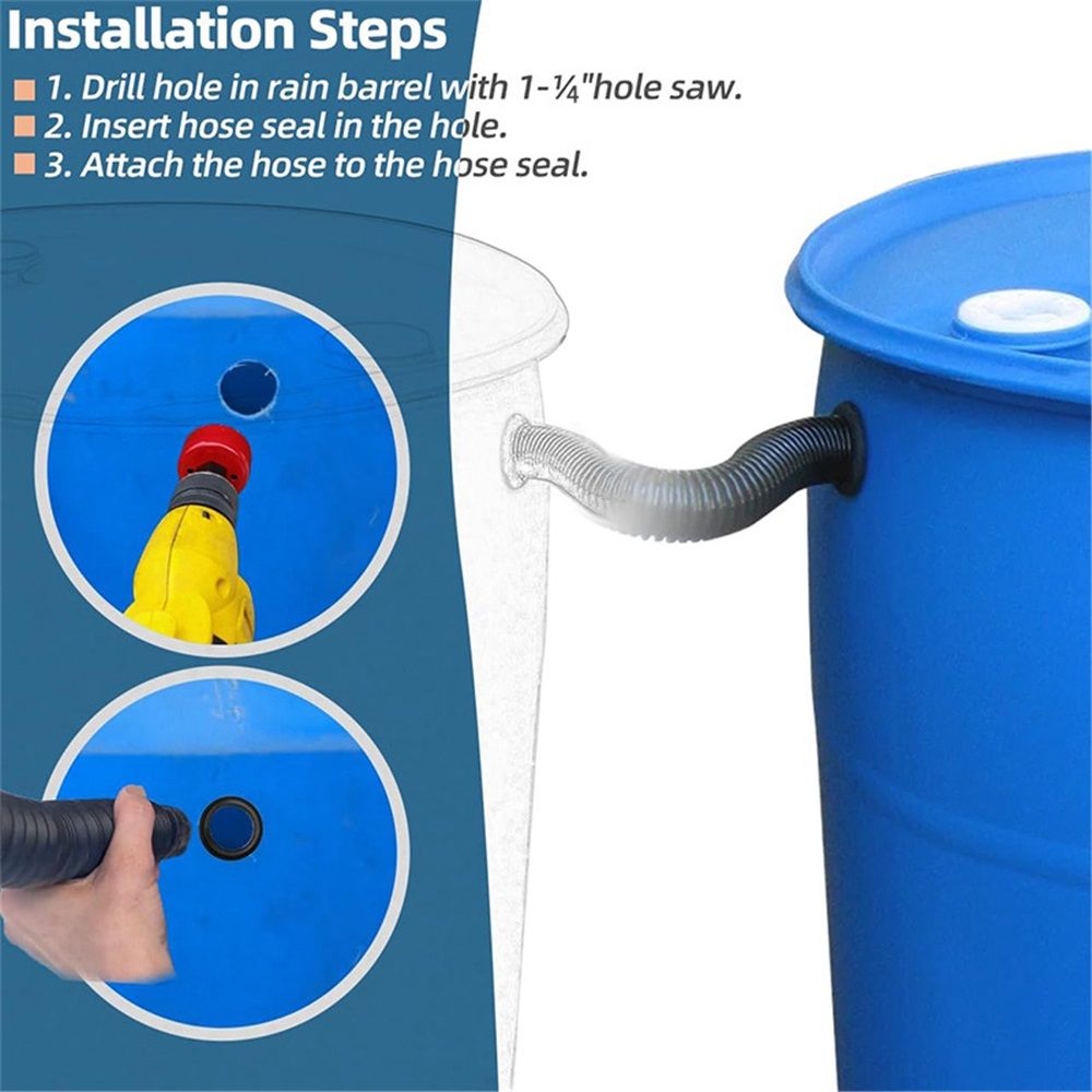 1.25" Diameter Rain Barrel Connector Hose Connect Downspout Diverter to Rainwater Barrel or Link 2 Rain Water Barrels to Store More Water for Home Garden Outdoor Chores