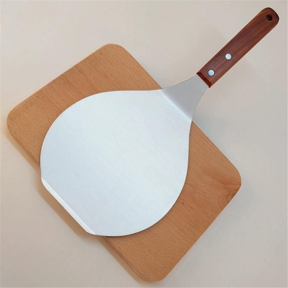 Food transfer shovel stainless steel circular pizza transfer shovel wooden handle large pizza shovel cake safe transfer shovel