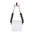 2pcs Natural Wood Bead Toilet Paper Holder Handmade Boho Rustic Farmhouse Wall Mounted Bathroom Kitchen Decor (Black)