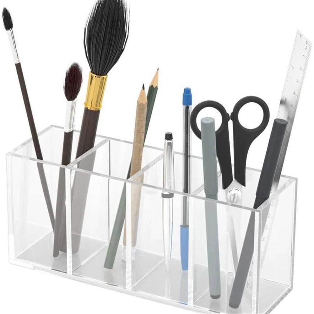 Clear Acrylic Pen Holder Makeup Brushes Organizer Holder Eyebrow Pen Container Bathroom Storage Square Cube Deep Organizer Countertop Storage Pencil Display