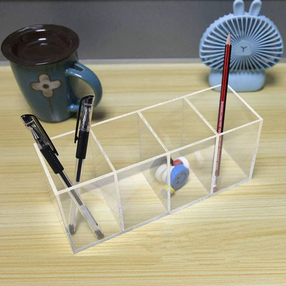 Clear Acrylic Pen Holder Makeup Brushes Organizer Holder Eyebrow Pen Container Bathroom Storage Square Cube Deep Organizer Countertop Storage Pencil Display
