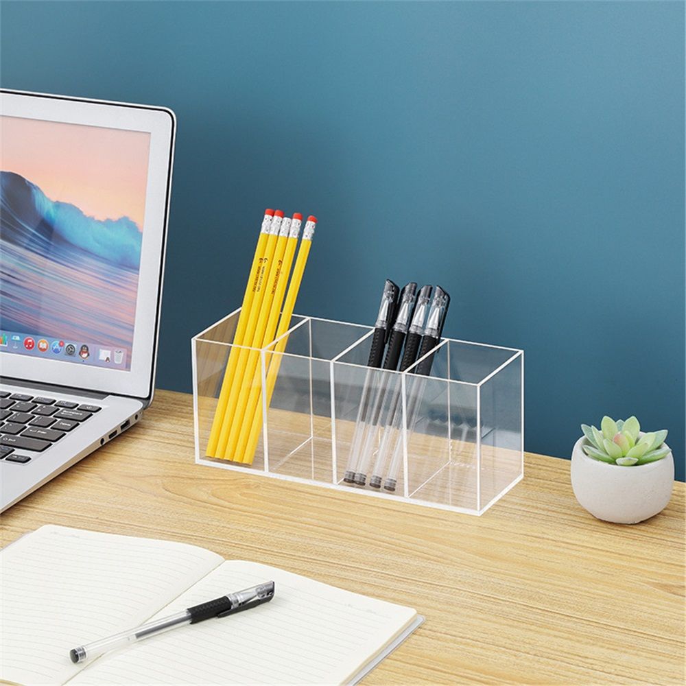 Clear Acrylic Pen Holder Makeup Brushes Organizer Holder Eyebrow Pen Container Bathroom Storage Square Cube Deep Organizer Countertop Storage Pencil Display