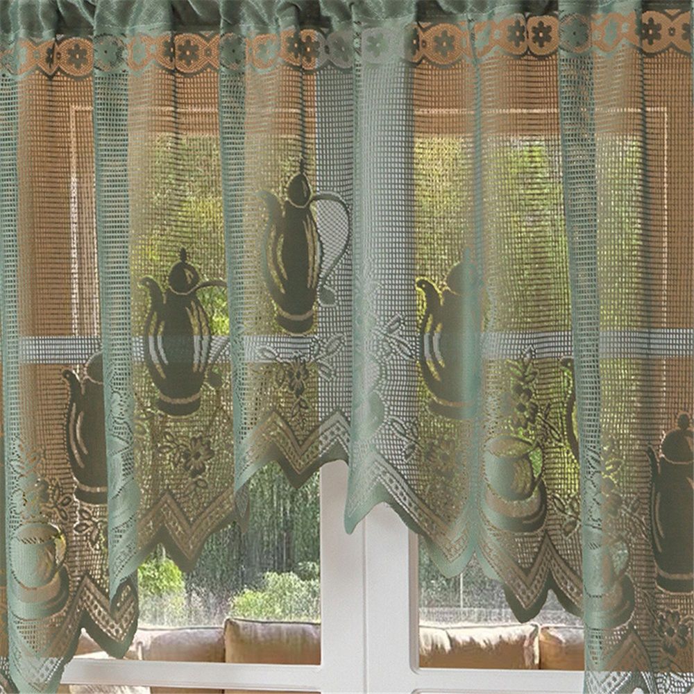 Half curtain lace decoration coffee curtain dust blocking curtain atmosphere curved curtain non perforated partition curtain bedroom（Green200*100cm）