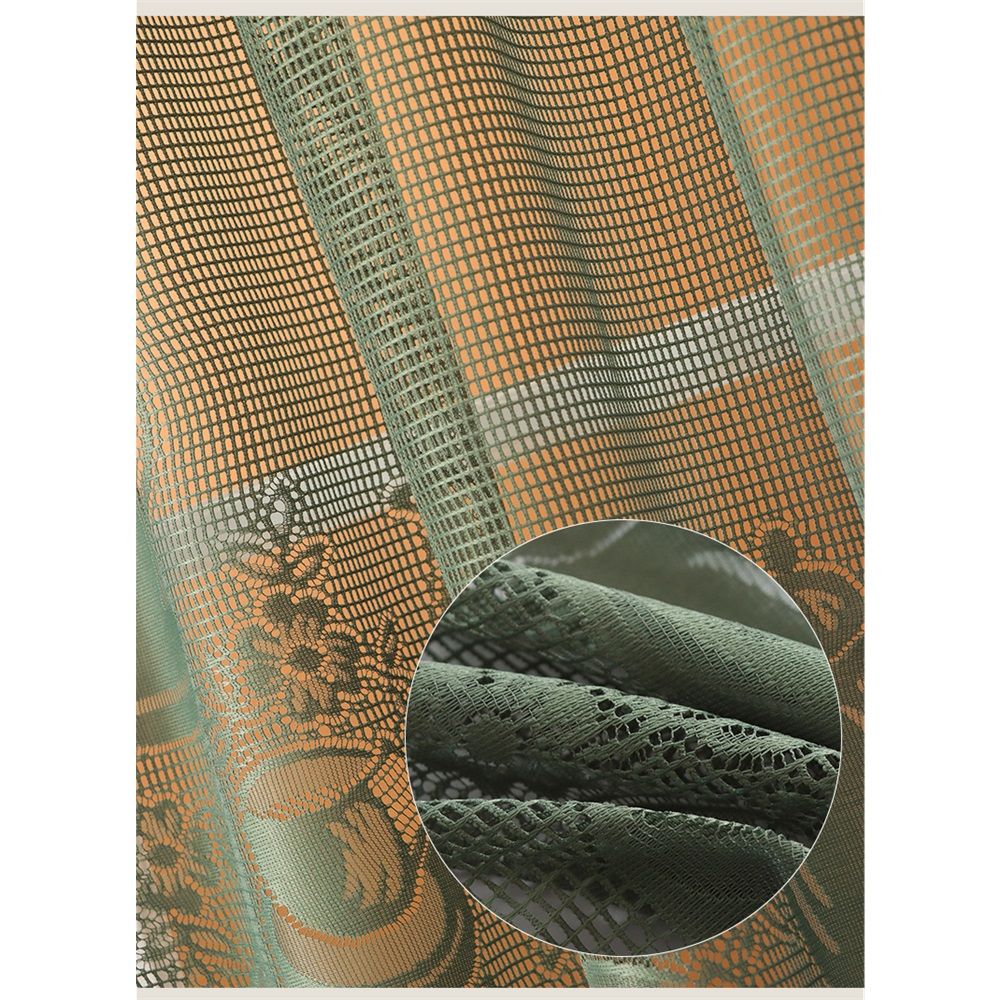 Half curtain lace decoration coffee curtain dust blocking curtain atmosphere curved curtain non perforated partition curtain bedroom（Green200*100cm）