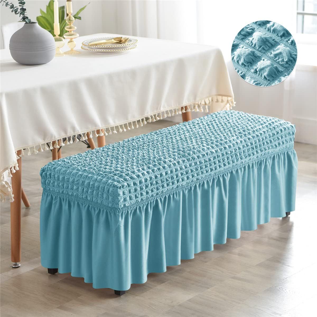 Dining Bench Soft Stretch  with Skirt Polyester Footstool Protector Bubble Lattice Piano Bench Covers for Living Room and Bedroom，M
