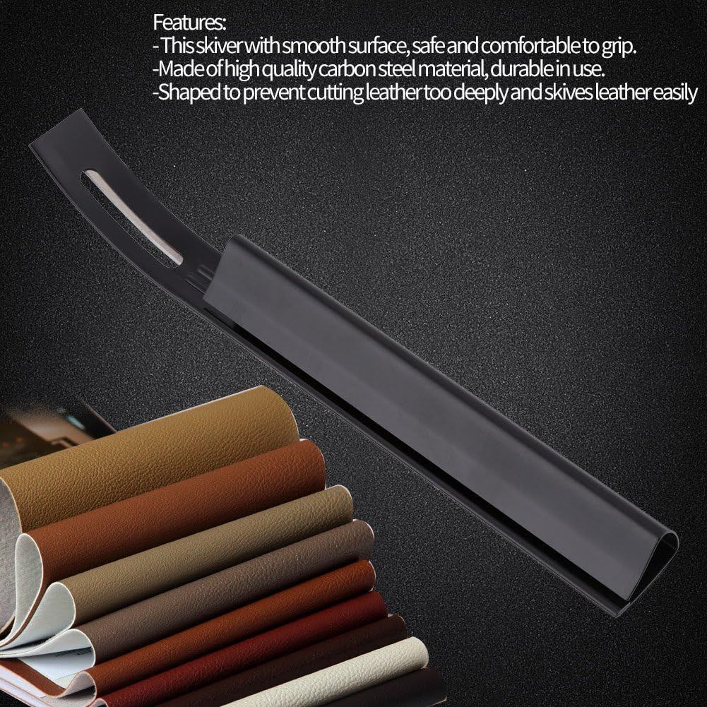 DIY Leather Surface Treatment Arc Thinning Knife Thinning Tool Leather Thinning Knife Leather Carving Tool Peeling Knife With three blades（Black）