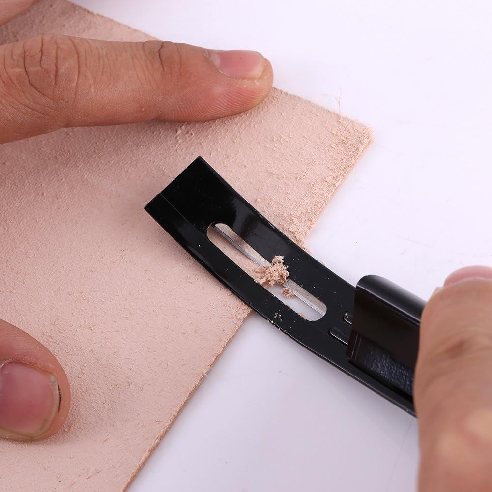 DIY Leather Surface Treatment Arc Thinning Knife Thinning Tool Leather Thinning Knife Leather Carving Tool Peeling Knife With three blades（Black）