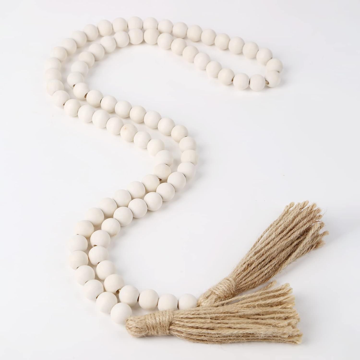 Farmhouse Beads Wood Bead Garland with Tassels Rustic Country Decor Boho Beads Big Wall Hanging Decor (2 Pack)