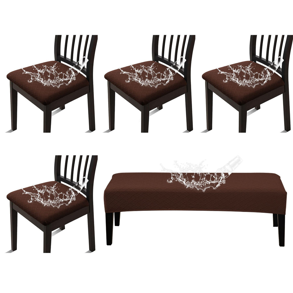 Waterproof Seat Covers for Dining Room Chairs Set of  with Stretch Bench Slipcover Jacquard Chair Covers Removable Washable Kitchen Chair Seat Cushion Protector 5pcs