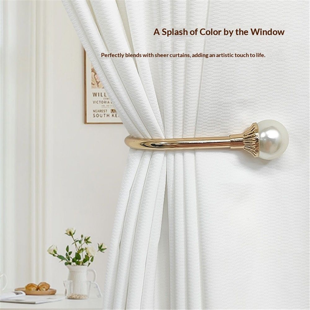 2-piece curtain fixator wall mounted curtain tie hook plastic pearl U-shaped curtain tie curtain tie suitable for home office gold color （Non screw version）