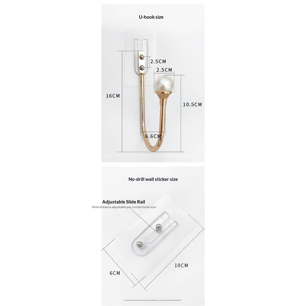 2-piece curtain fixator wall mounted curtain tie hook plastic pearl U-shaped curtain tie curtain tie suitable for home office gold color （Non screw version）