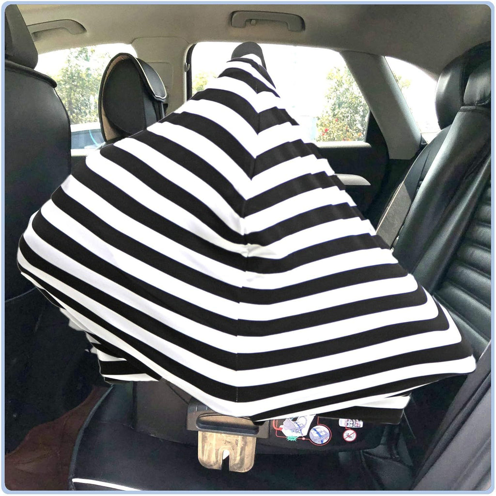 Car Seat Covers, Nursing Cover, and Stroller Cover for Sun - Stretchy Fabric, All-Season Use, Stylish Designs, Easy Access for Moms - Classic（black and white stripes）