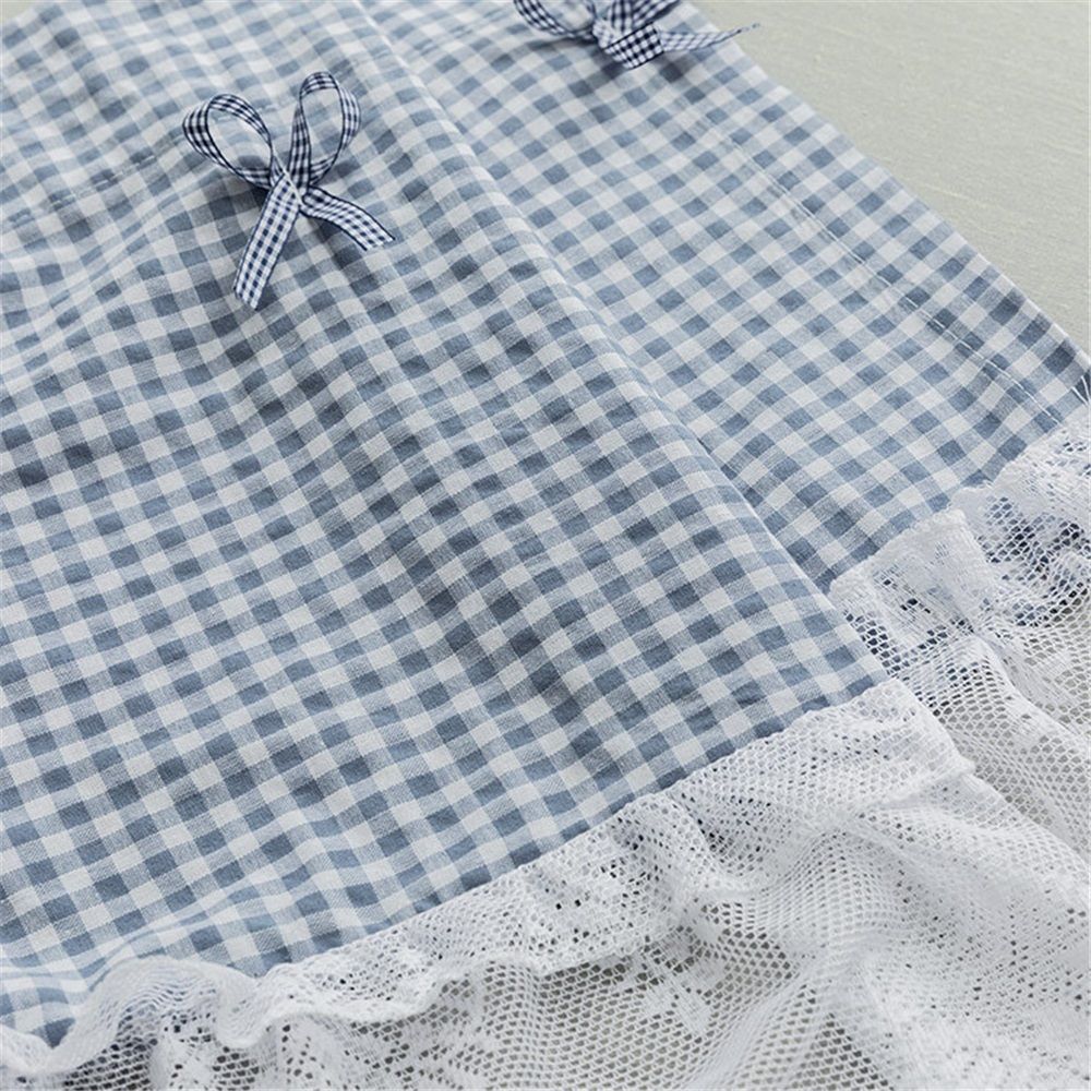 Blue and white checkered curtains, lace semi transparent kitchen curtains, living room semi curtains (blue 106 * 45cm)